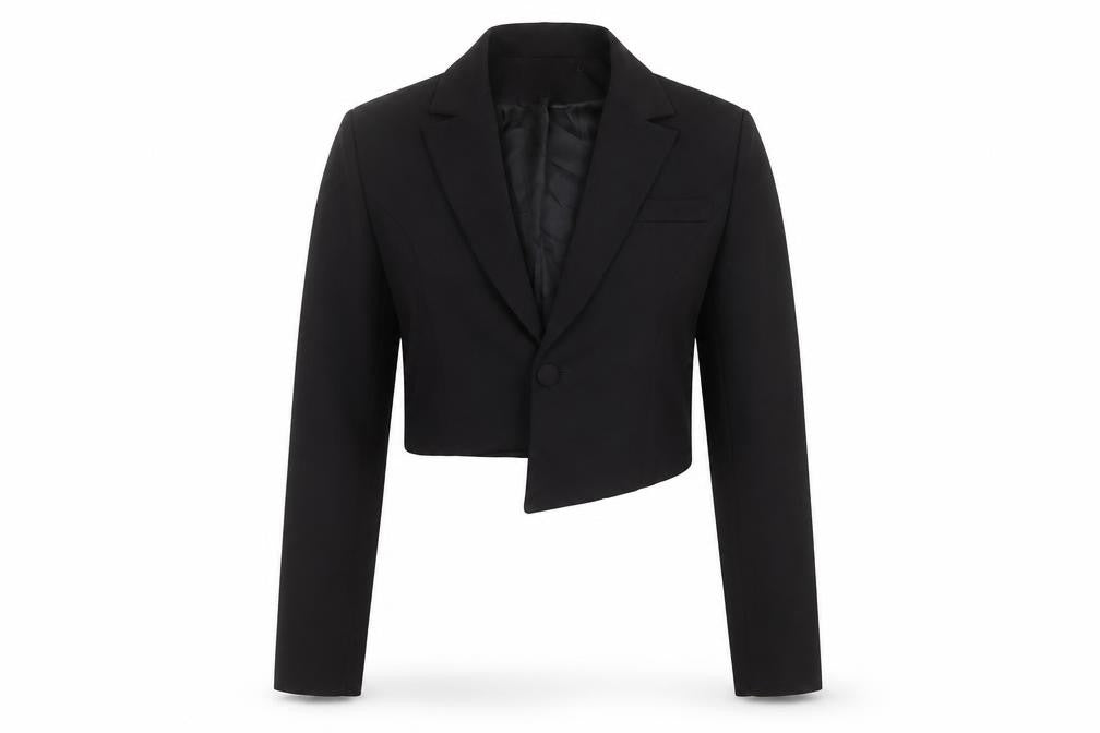Boohoo Women's Black Cropped Suit Jacket UK 10 Notch Lapel