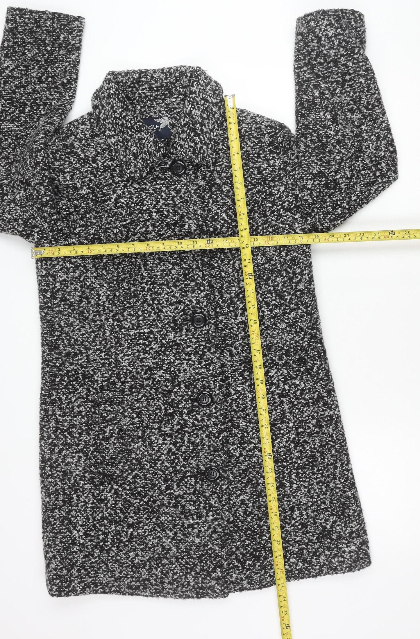 ISLE Collection Womens Black Wool Blend Mid-Length Coat Size 10