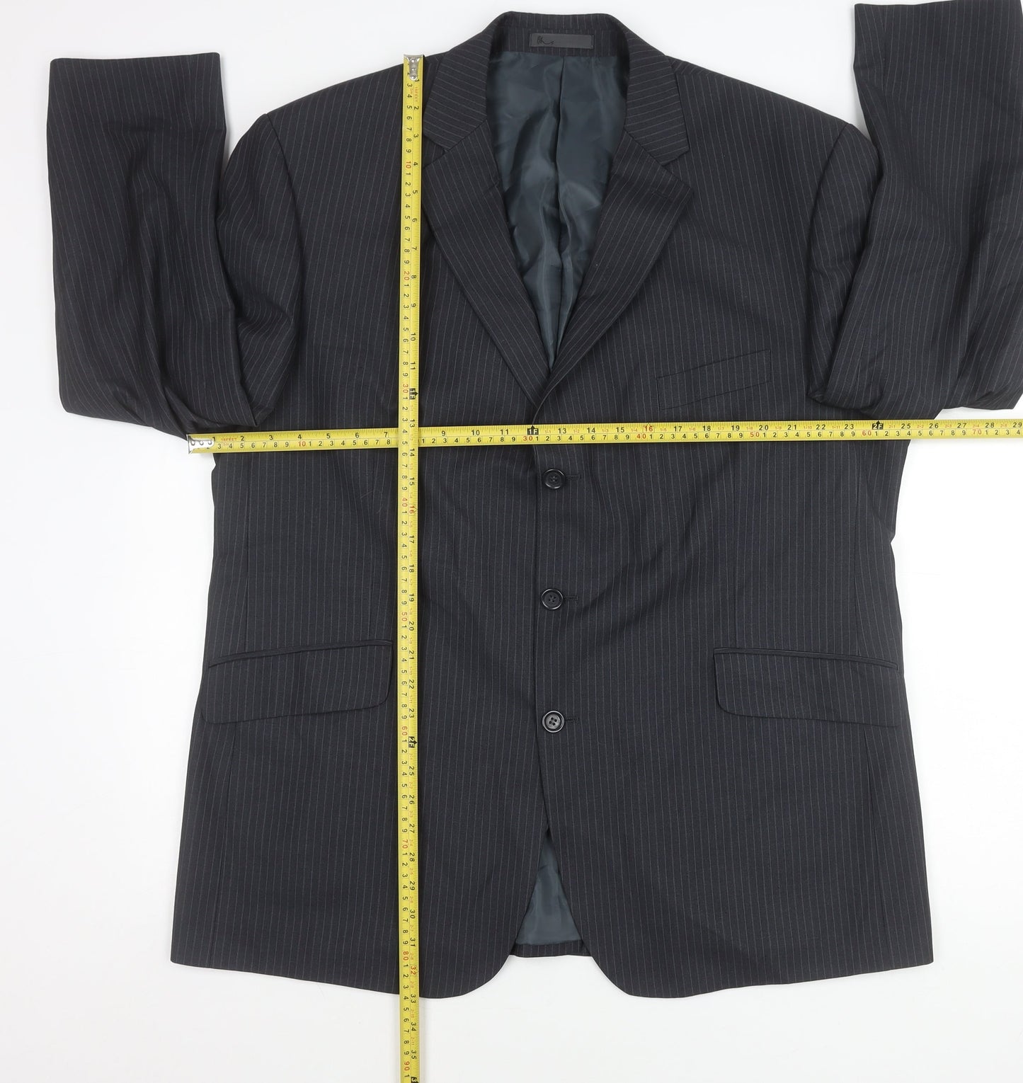 BHS Men’s Grey Pinstripe Blazer Jacket 48 Chest Regular Fit