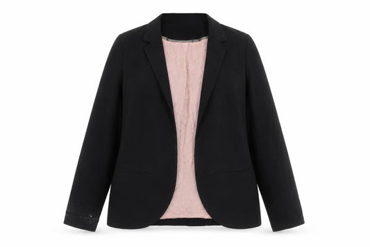 Front view of Topshop Women Black Tall, size 14, Blazer Jacket Notch Lapel Workwear
