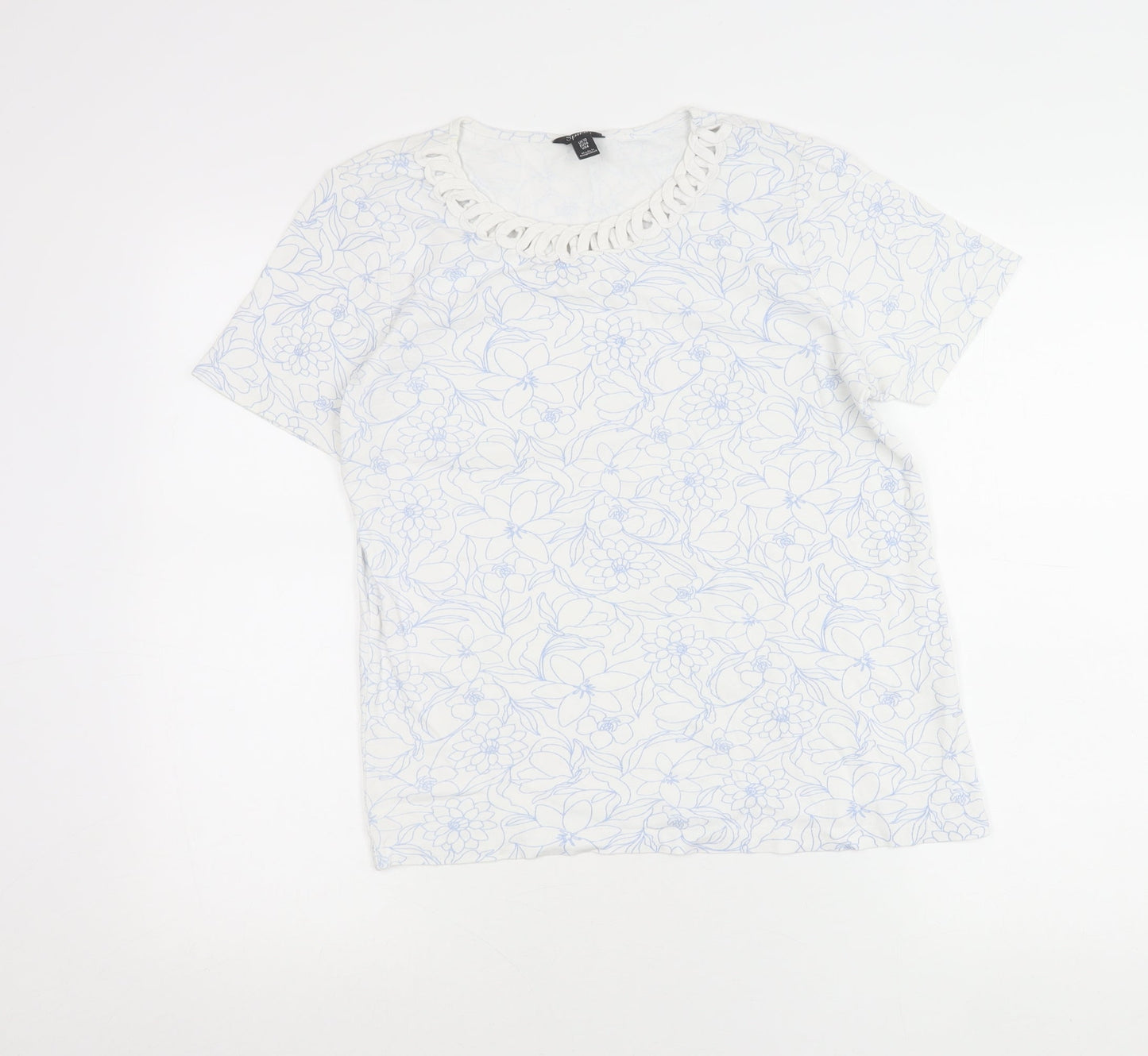 Spirit Womens Ivory Floral Crochet Neck T-Shirt UK 10 Cotton