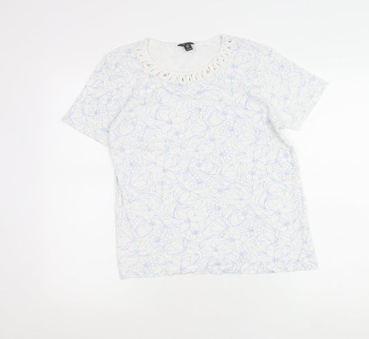 Spirit Womens Ivory Floral Crochet Neck T-Shirt UK 10 Cotton