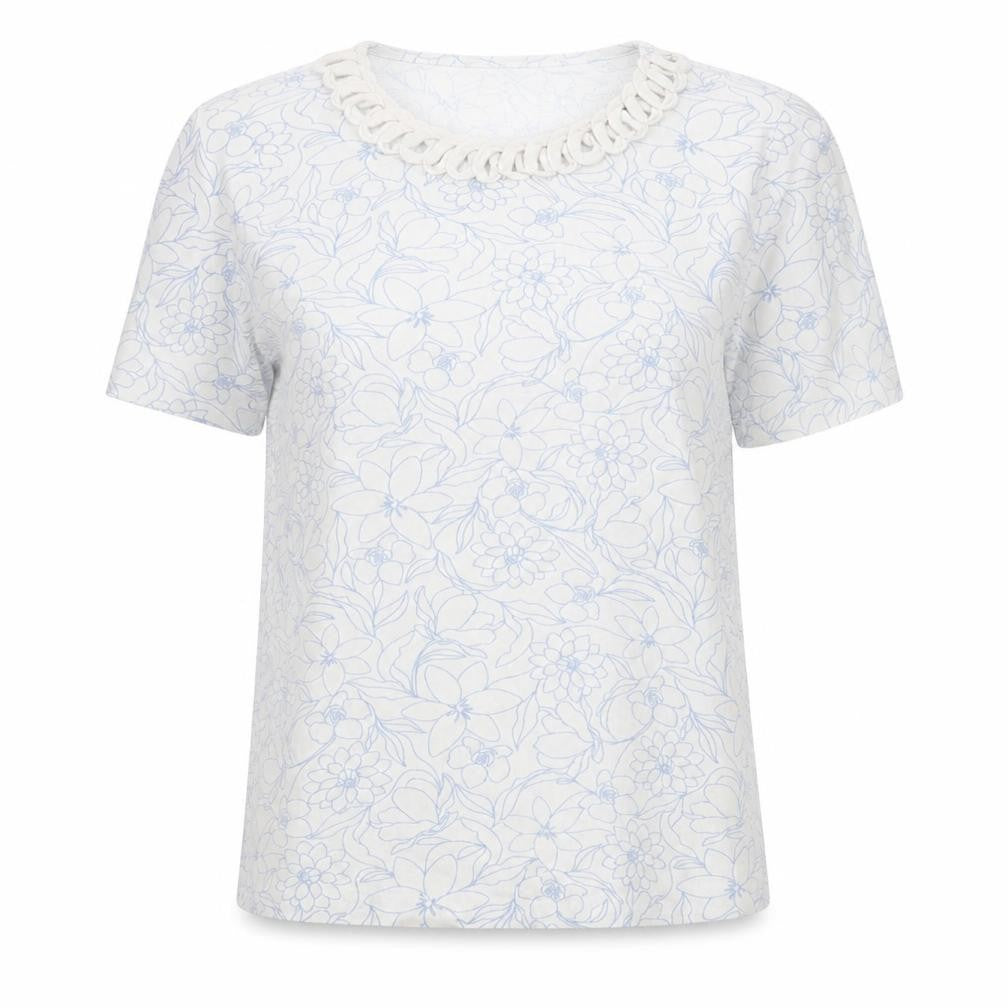 Spirit Womens Ivory Floral Crochet Neck T-Shirt UK 10 Cotton