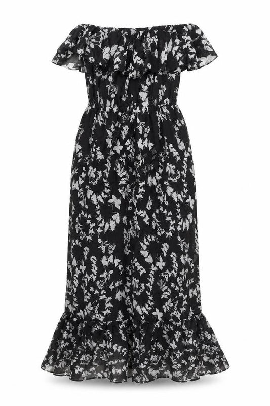 Monsoon Women’s Black Floral Silk One Shoulder Knee Length Dress Size 10
