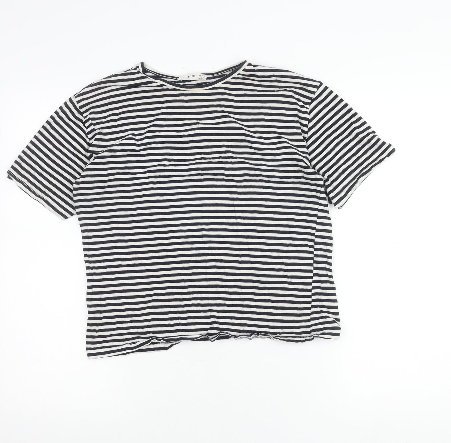 MNG Women’s Black White Striped Short Sleeve Cotton T-Shirt M