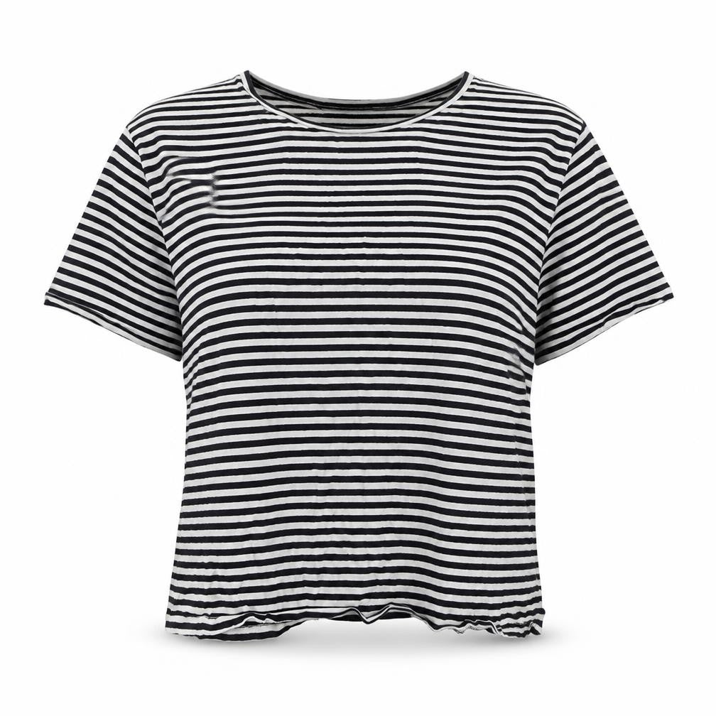 Mango Women’s Black White Striped Short Sleeve Cotton T-Shirt M