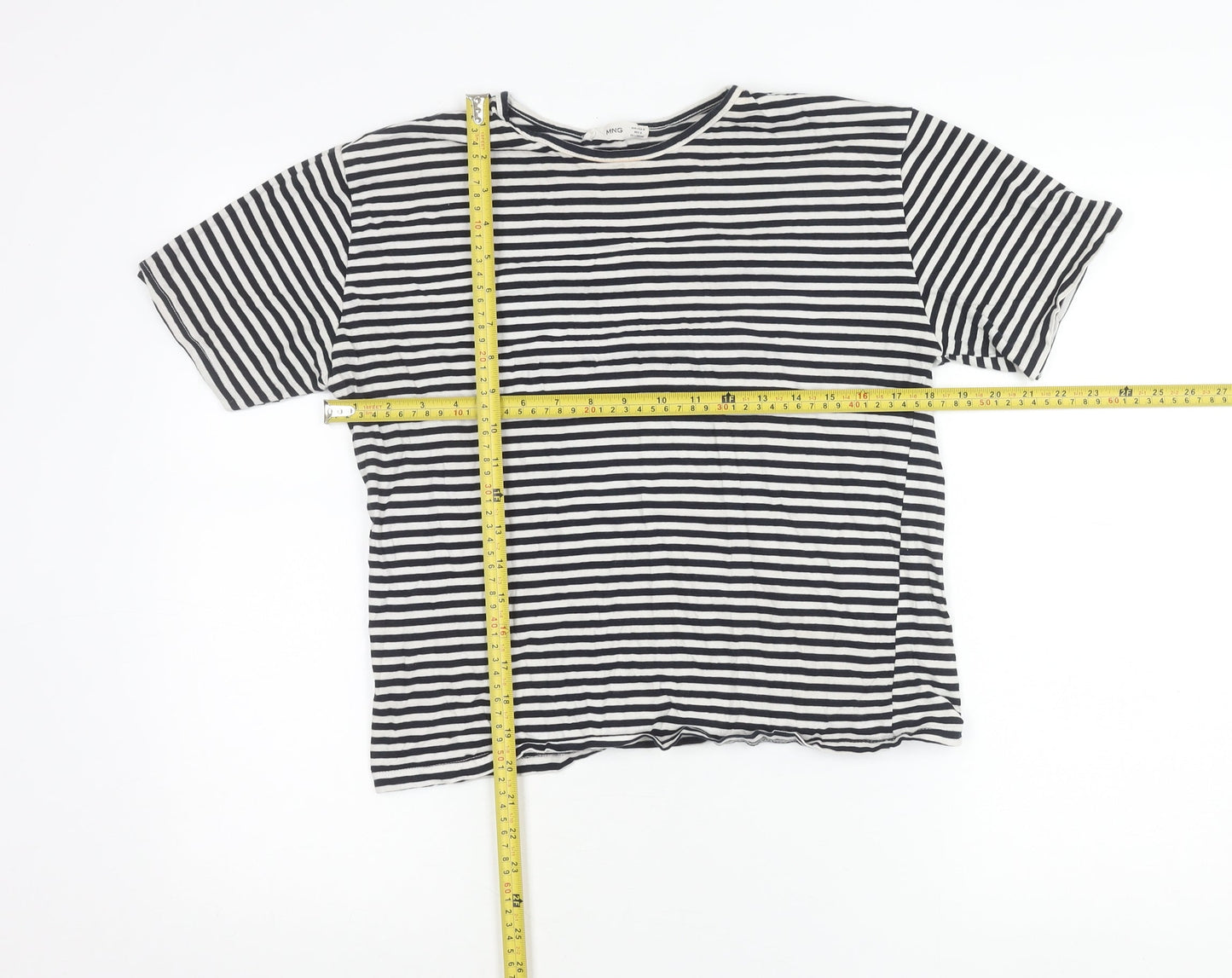 MNG Women’s Black White Striped Short Sleeve Cotton T-Shirt M