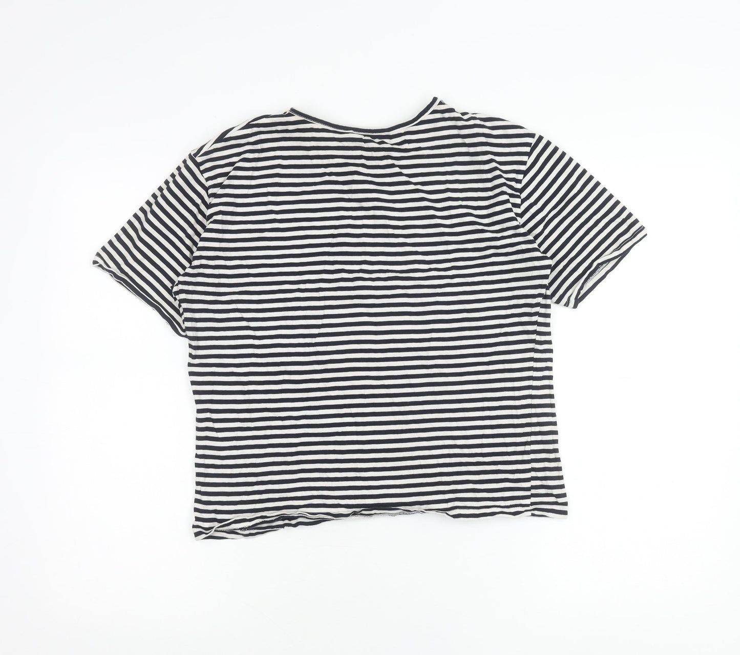 MNG Women’s Black White Striped Short Sleeve Cotton T-Shirt M