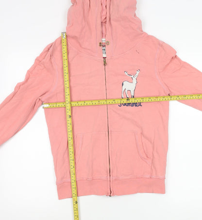 Back view of Hamnett girls’ pink cotton zip hoodie jacket with hood m