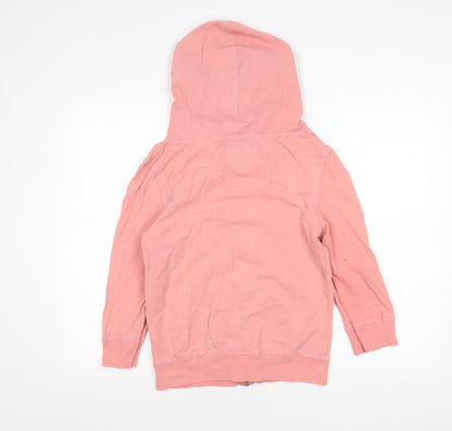 Close-up detail of Hamnett girls’ pink cotton zip hoodie jacket with hood m