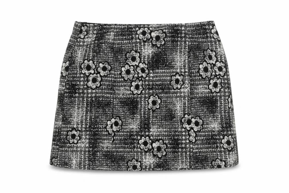 Women's Black Tweed Floral Check Skirt Size 10 Straight Pencil