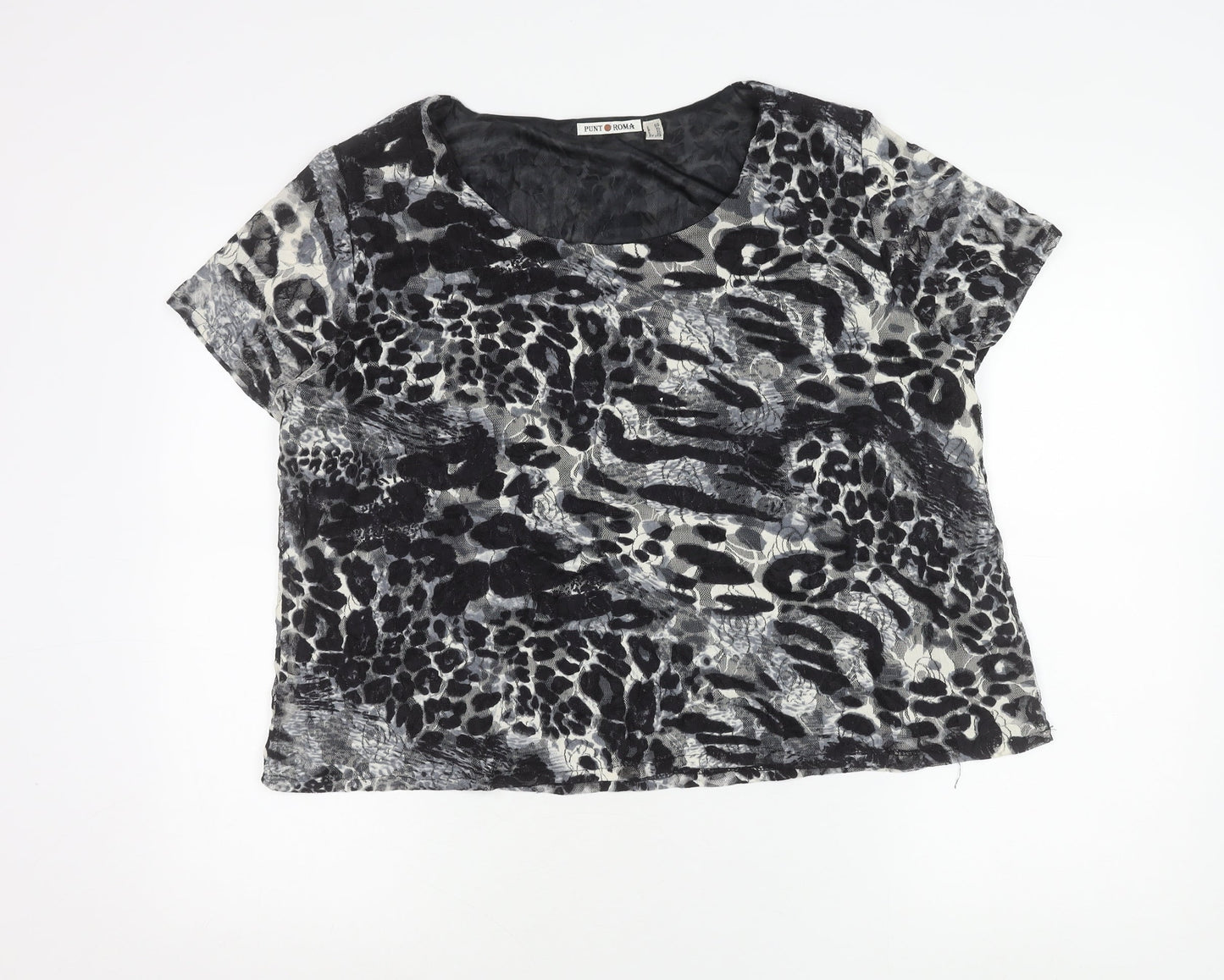 Punt Roma Womens Multicoloured XL Lace Animal Print Short Sleeve T-Shirt
