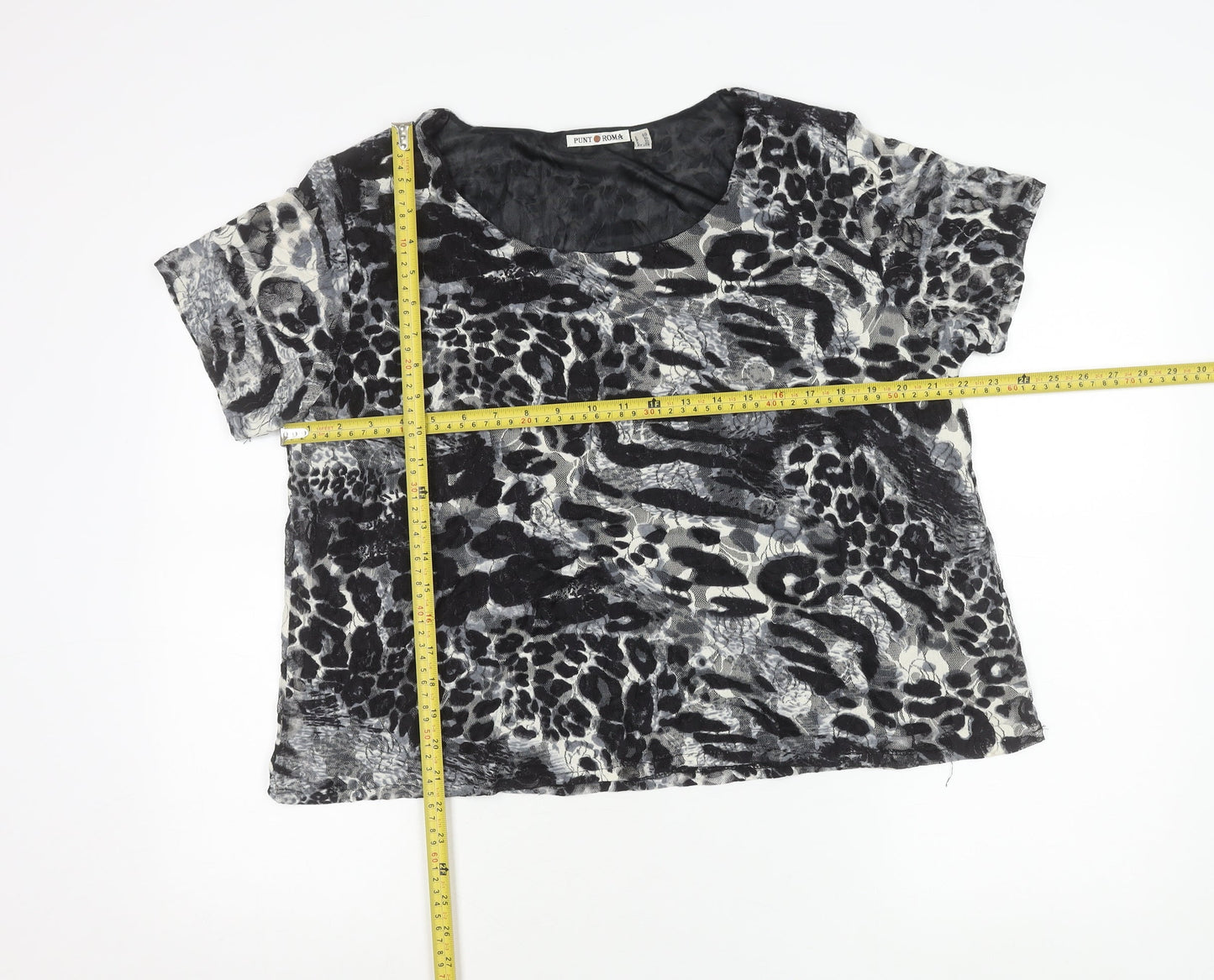 Punt Roma Womens Multicoloured XL Lace Animal Print Short Sleeve T-Shirt