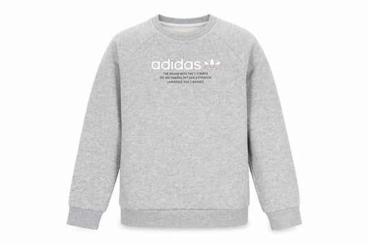 Front view of Adidas girls’ grey logo sweatshirt 10-11 years pullover crew neck