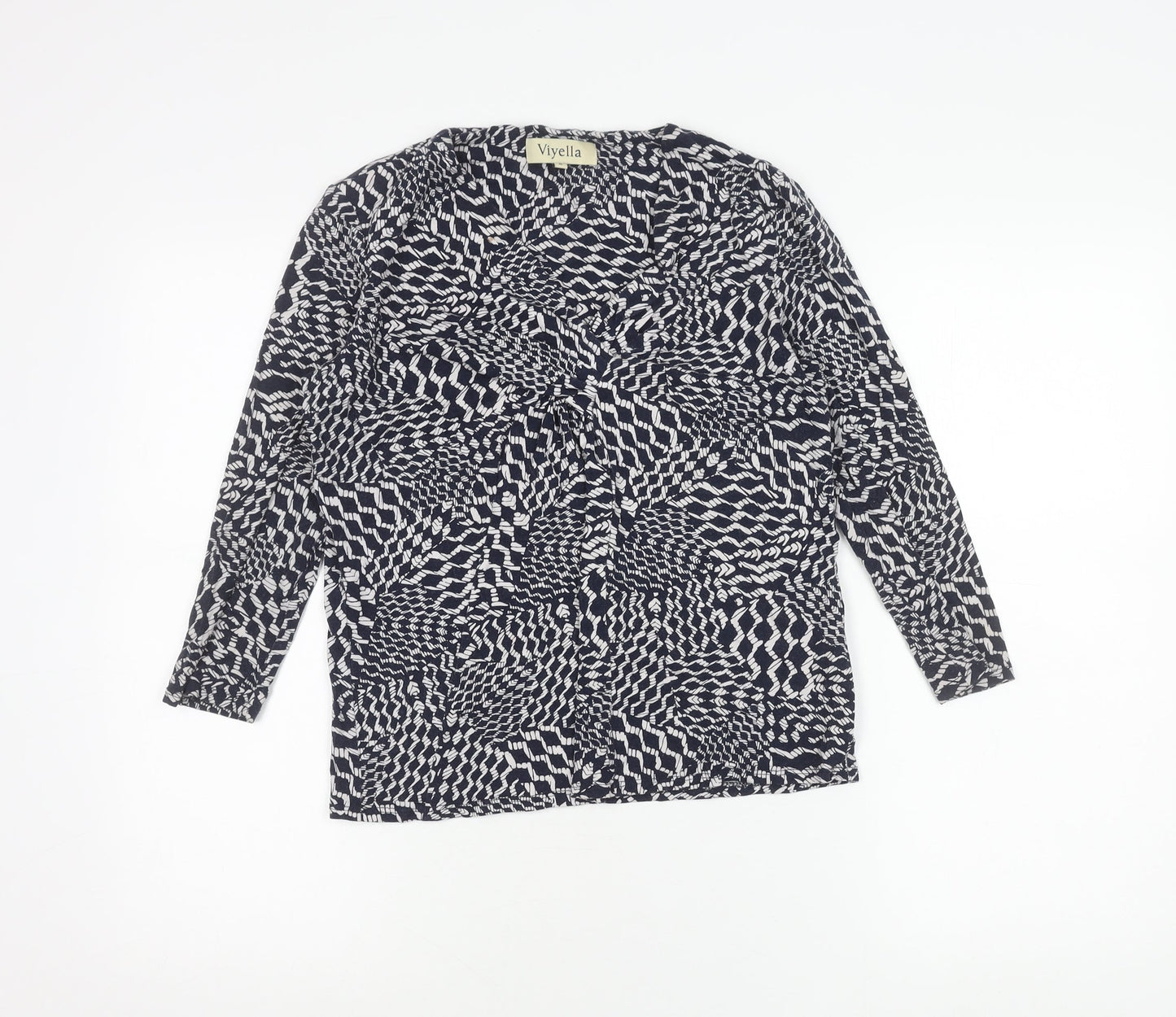 Viyella Womens Blue Geometric Print Tunic Blouse M Viscose 3/4 Sleeve
