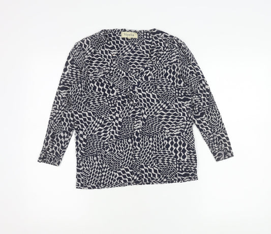Viyella Womens Blue Geometric Print Tunic Blouse M Viscose 3/4 Sleeve