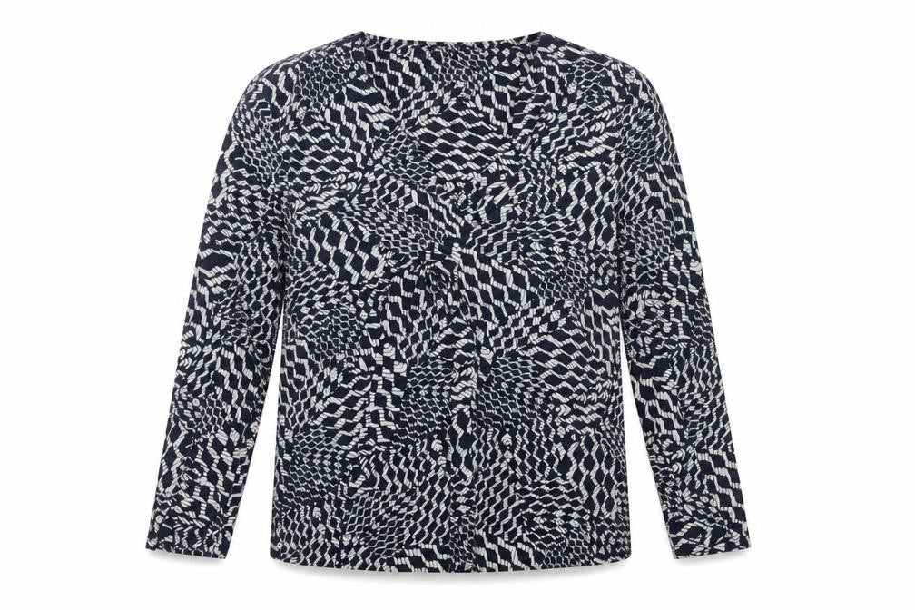 Viyella Womens Blue Geometric Print Tunic Blouse M Viscose 3/4 Sleeve