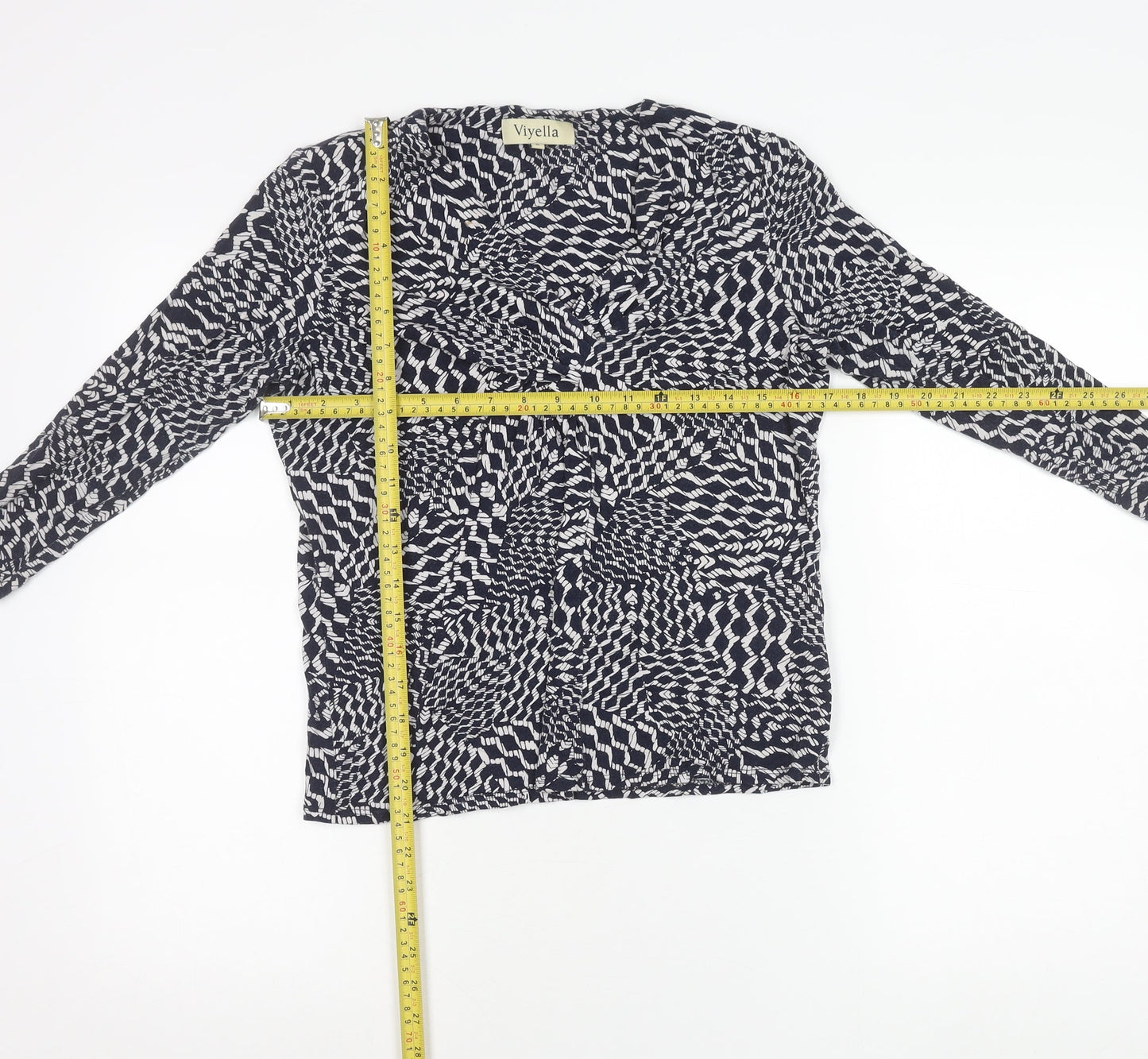 Viyella Womens Blue Geometric Print Tunic Blouse M Viscose 3/4 Sleeve