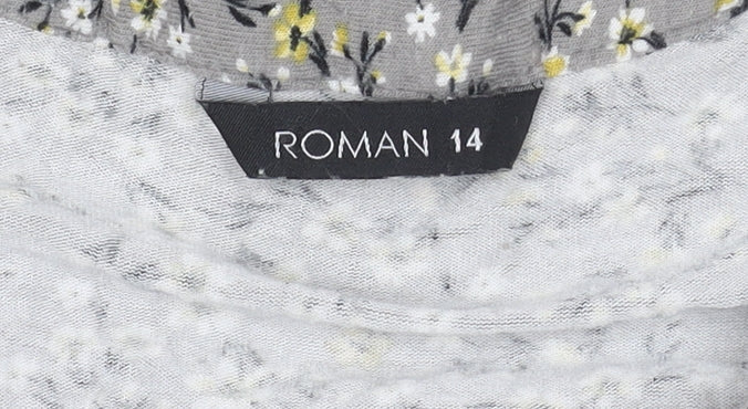 Roman Womens Grey Floral Tunic Blouse Size 14 Viscose