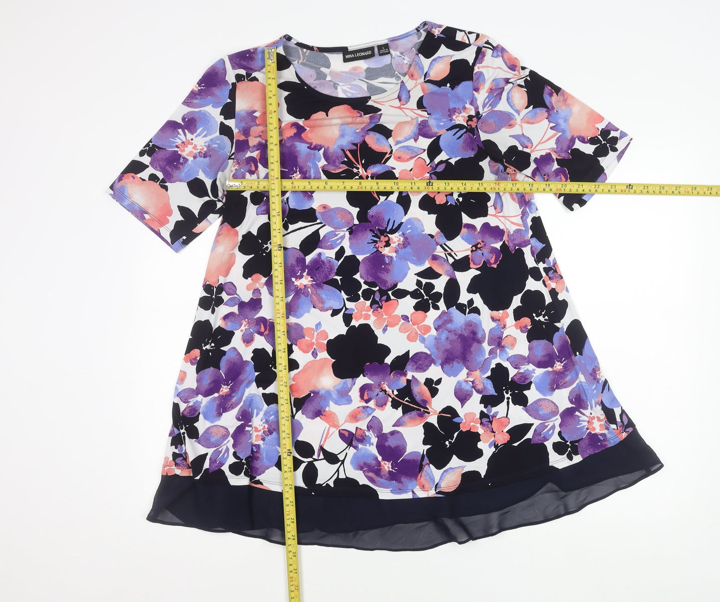 Nina Leonard Womens Multicoloured Floral Tunic Blouse L