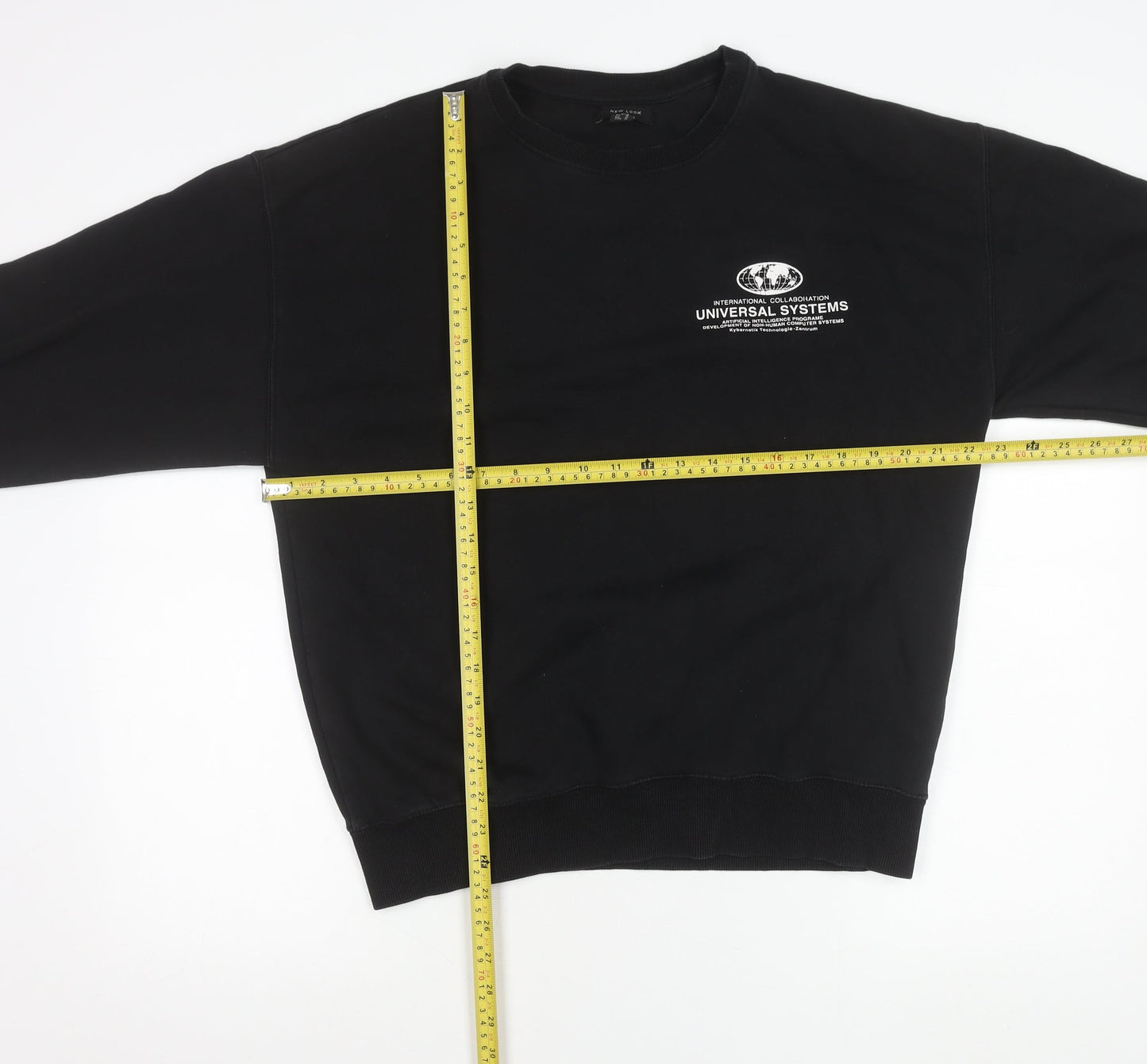 New Look Men Black Graphic Print Pullover Sweatshirt Size M