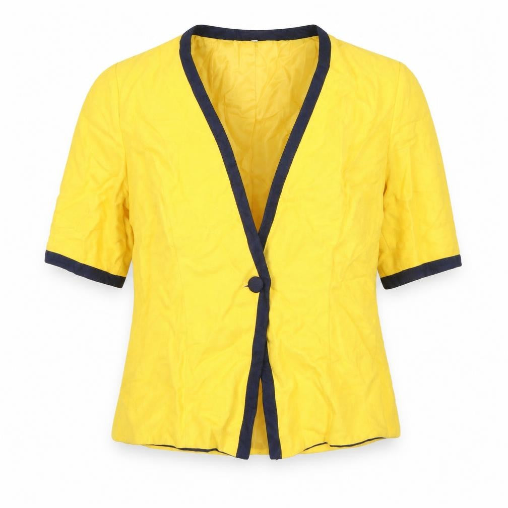 Hardob Womens Yellow Suit Jacket UK 16 Short Sleeve Viscose Lined