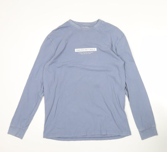 American Eagle Men’s Blue M Long Sleeve Crew Neck Cotton Graphic Top