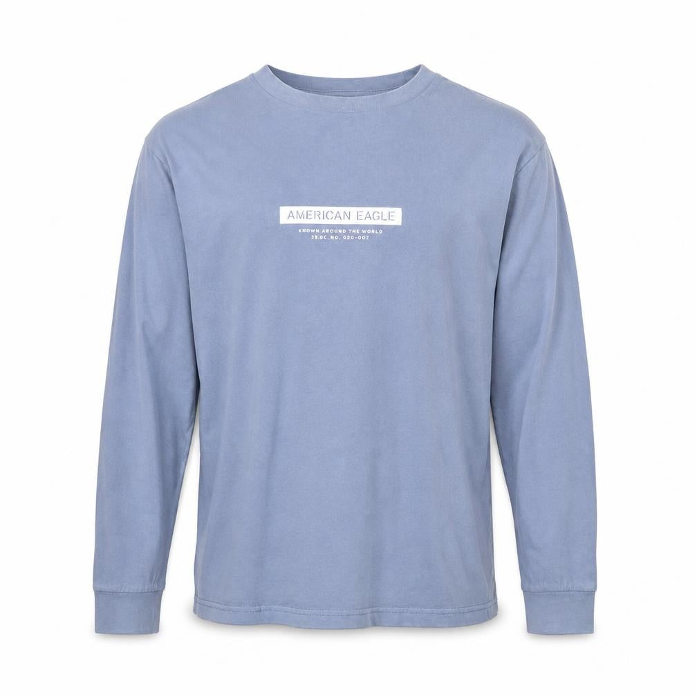 American Eagle Men’s Blue M Long Sleeve Crew Neck Cotton Graphic Top