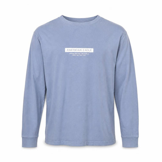 American Eagle Men’s Blue M Long Sleeve Crew Neck Cotton Graphic Top