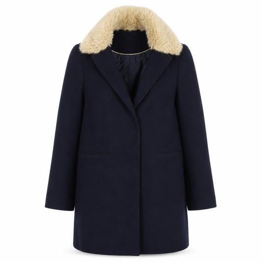 Topshop Womens Blue Faux Fur Collar Coat UK 10 Long Sleeve Overcoat