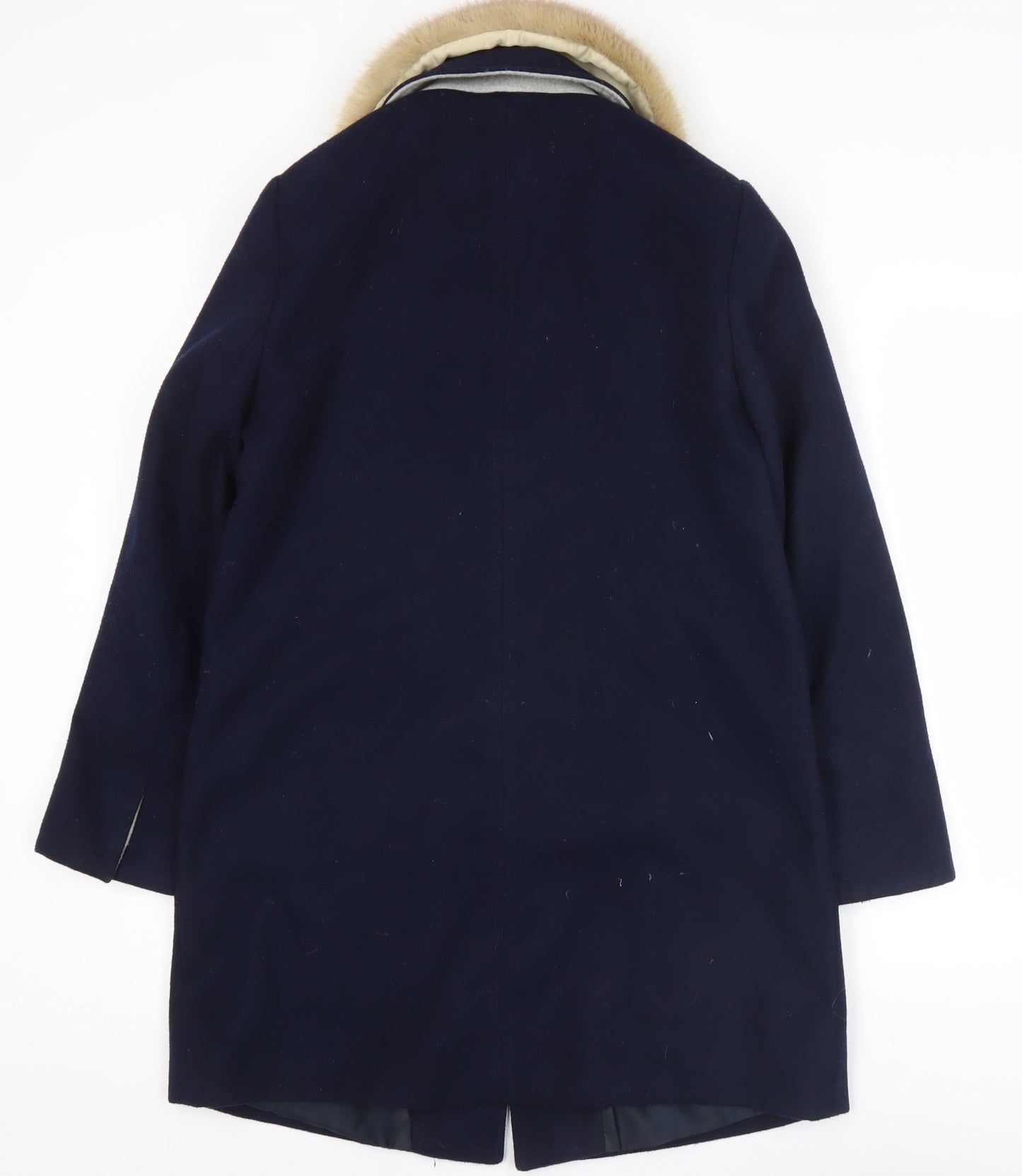 Topshop Womens Blue Faux Fur Collar Coat UK 10 Long Sleeve Overcoat