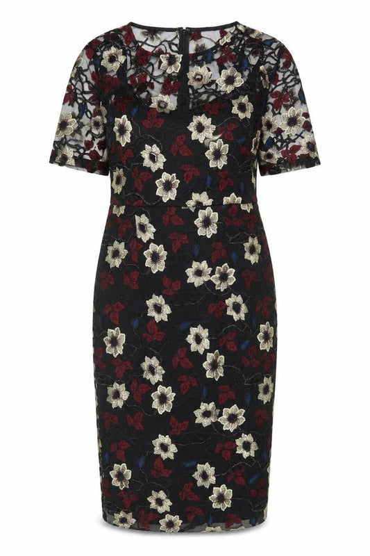 M&Co Boutique Womens Black Floral Embroidered Sheath Dress Size 12