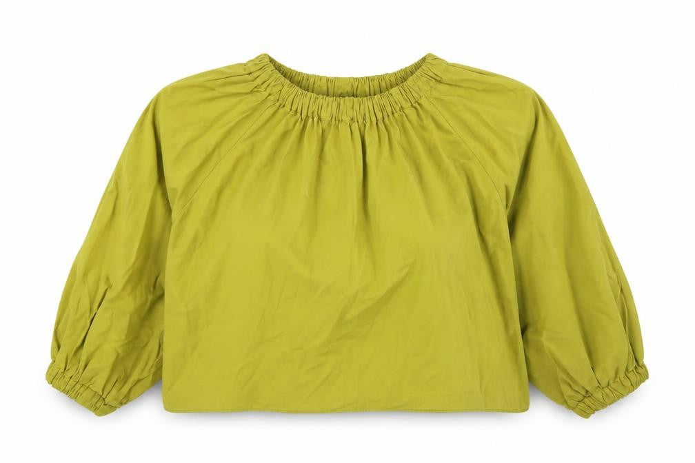 Zara Women’s Green Cotton Blouse Long Balloon Sleeve Size S