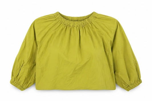 Zara Women’s Green Cotton Blouse Long Balloon Sleeve Size S