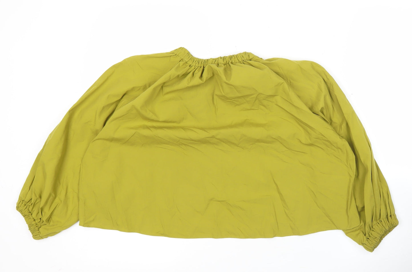 Zara Women’s Green Cotton Blouse Long Balloon Sleeve Size S