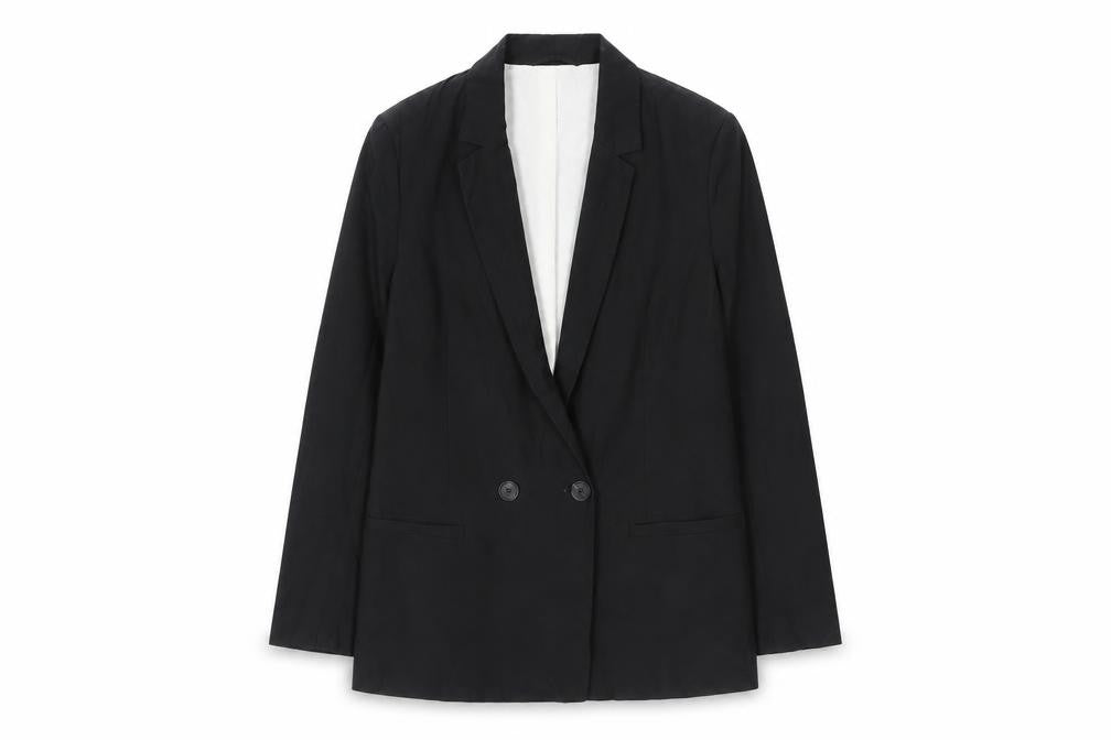 H&M Womens Black Double-Breasted Blazer Jacket Size 8