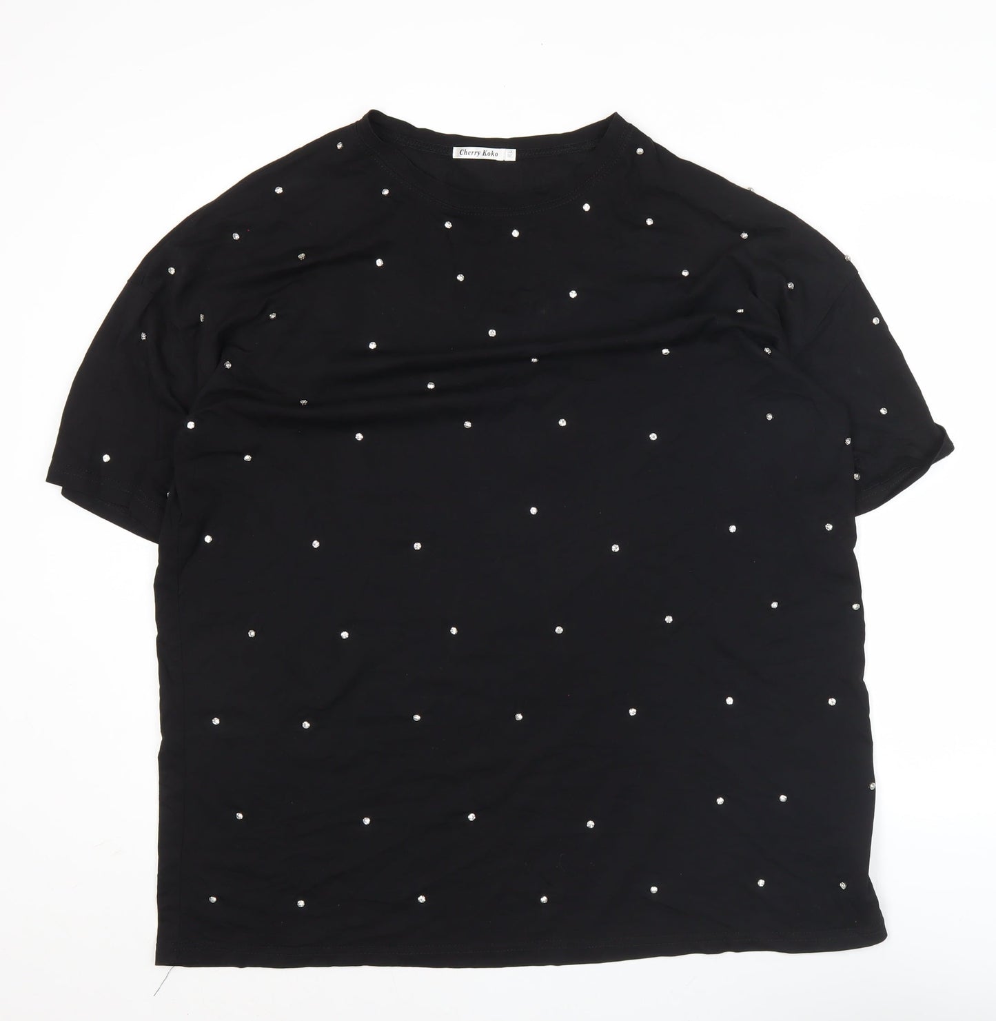 Cherry Koko Womens Black Studded Polka Dot T-Shirt Size M