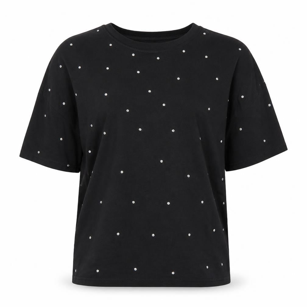 Cherry Koko Womens Black Studded Polka Dot T-Shirt Size M
