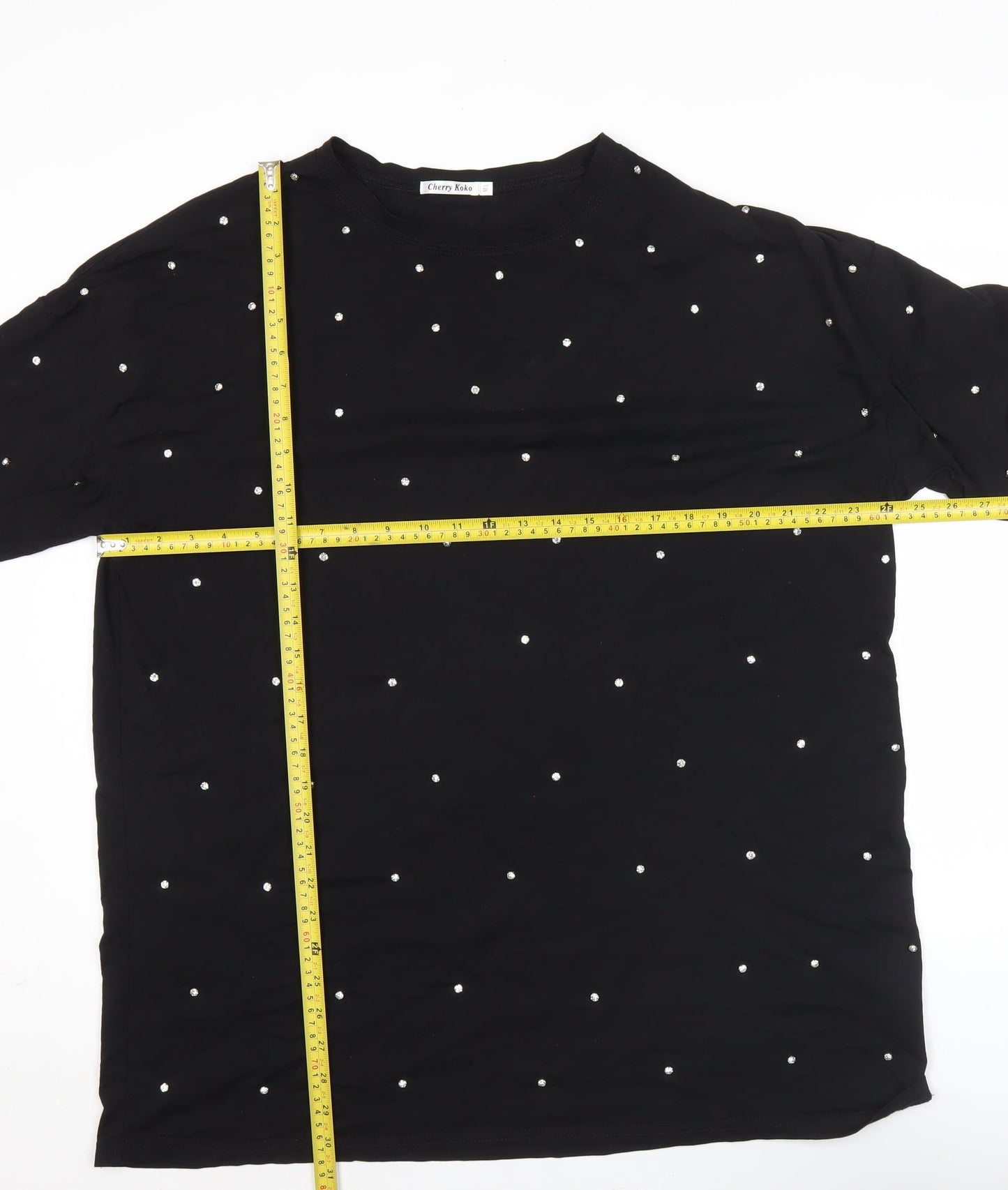 Cherry Koko Womens Black Studded Polka Dot T-Shirt Size M