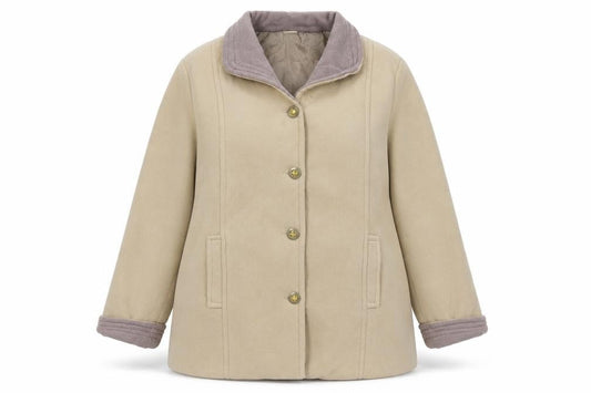 Front view of Gabriella Vicenza women’s beige coat, size UK 16/18, classic overcoat
