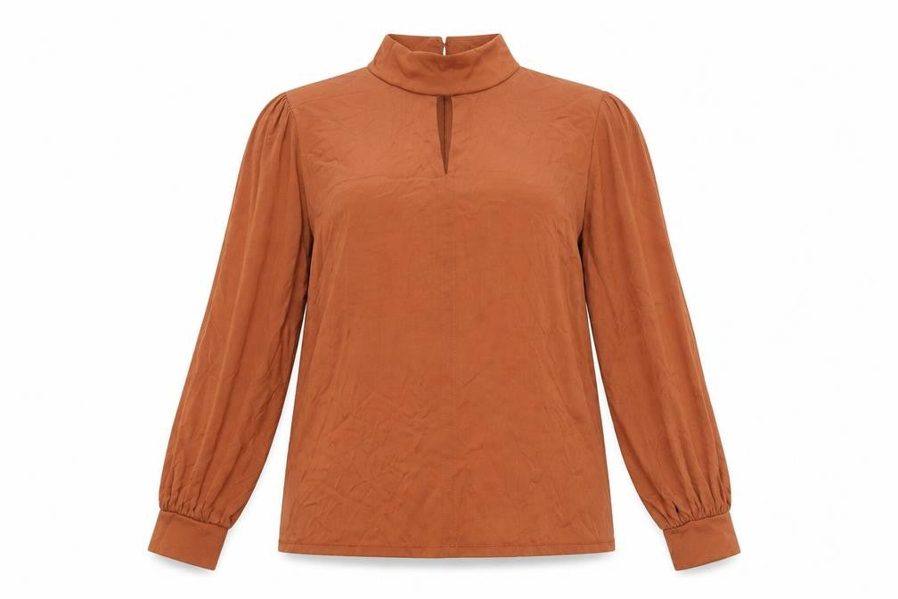 Marks & Spencer Women Brown Blouse Size 16 High Neck Long Sleeve