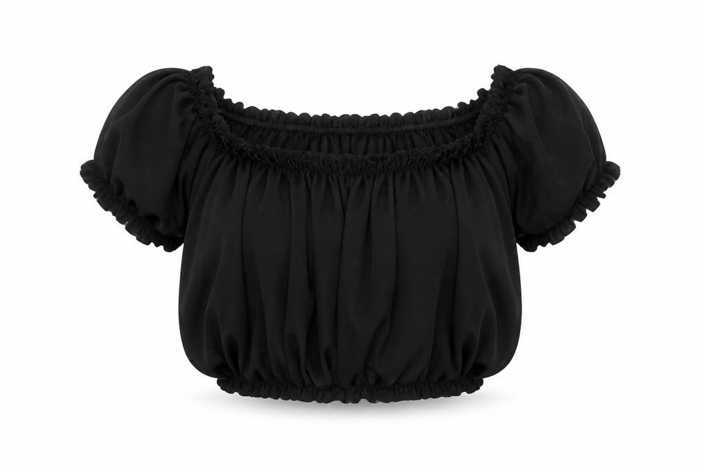 Boohoo Women Black UK 12 Cropped Off Shoulder Puff Sleeve Blouse
