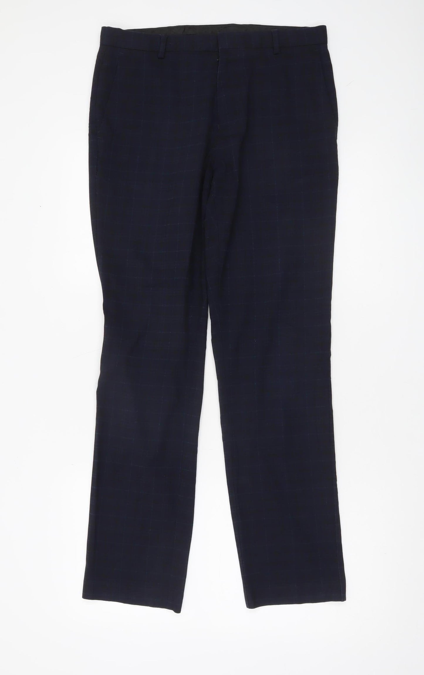 Burton Menswear Men’s Blue Check Dress Trousers 30R Regular Fit