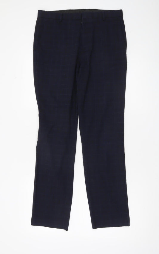 Burton Menswear Men’s Blue Check Dress Trousers 30R Regular Fit