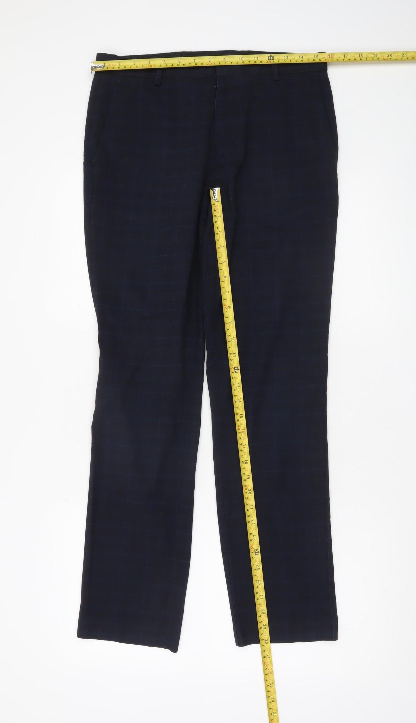 Burton Menswear Men’s Blue Check Dress Trousers 30R Regular Fit