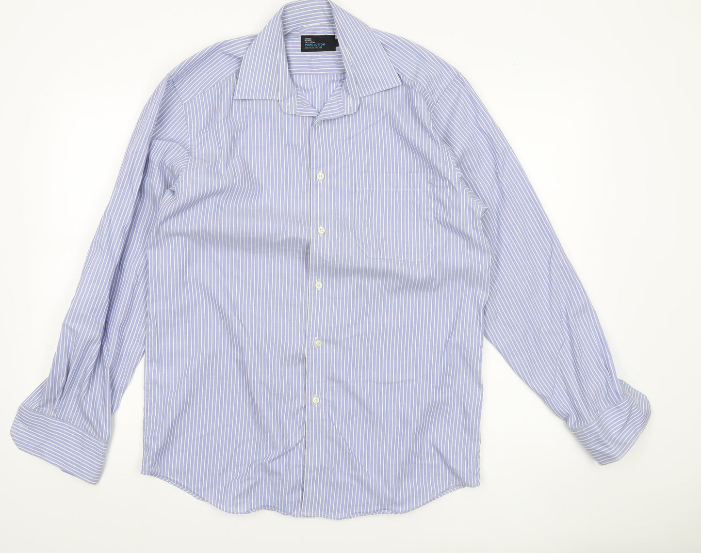 Marks and Spencer Men’s Blue Striped Cotton Long Sleeve Shirt Size 15