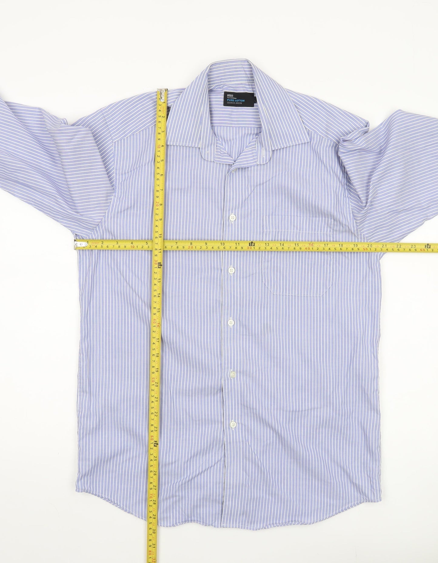 Marks and Spencer Men’s Blue Striped Cotton Long Sleeve Shirt Size 15