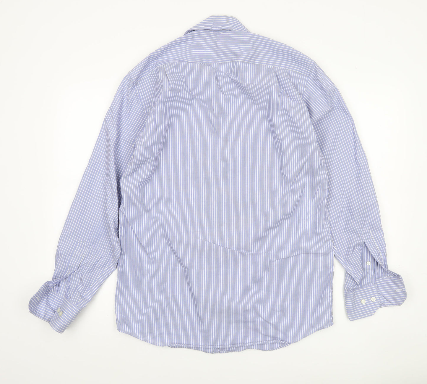 Marks and Spencer Men’s Blue Striped Cotton Long Sleeve Shirt Size 15