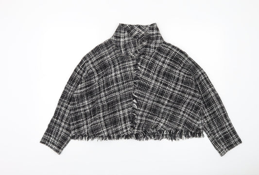 Zara Women Black Check Cropped Tweed Blouse Size M