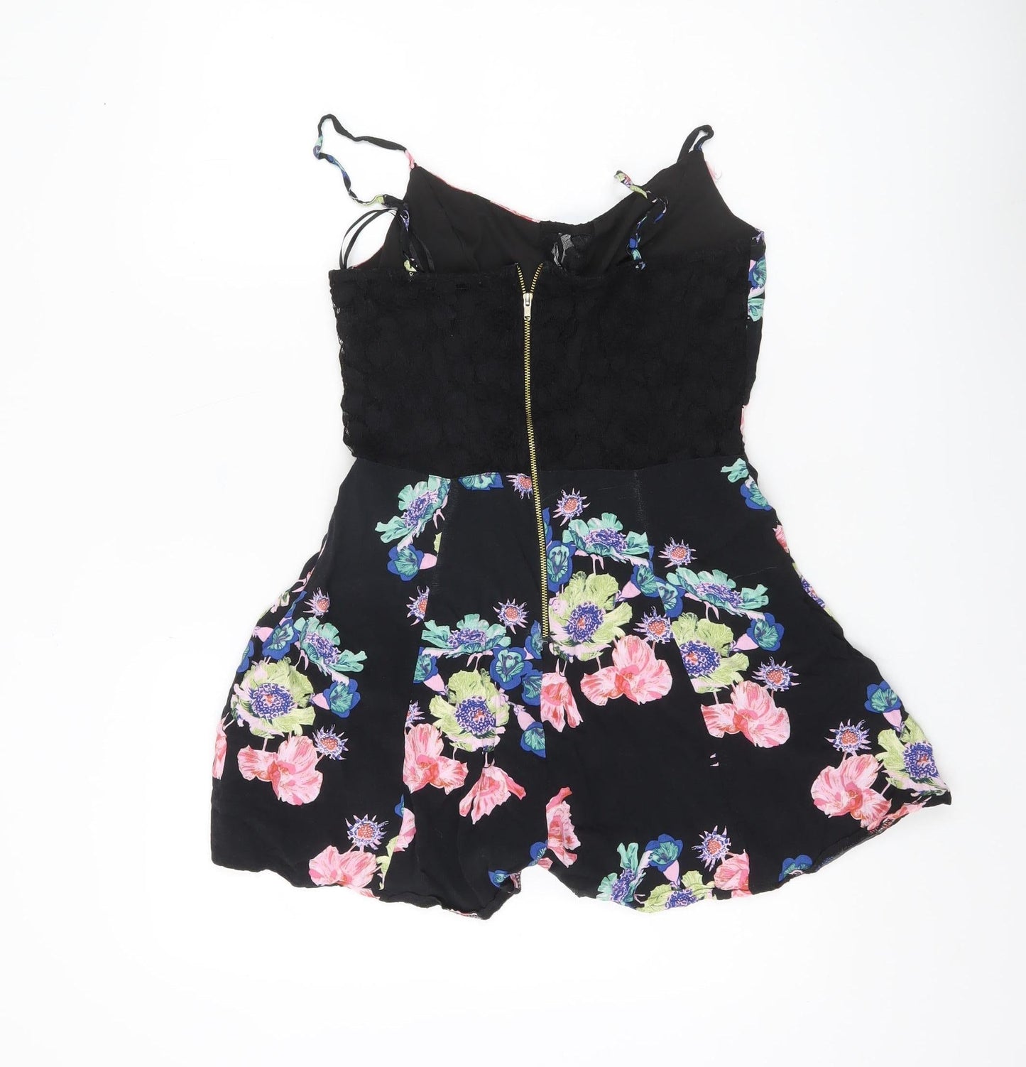 Lost Society Women’s Black Floral Sleeveless Playsuit Size 14